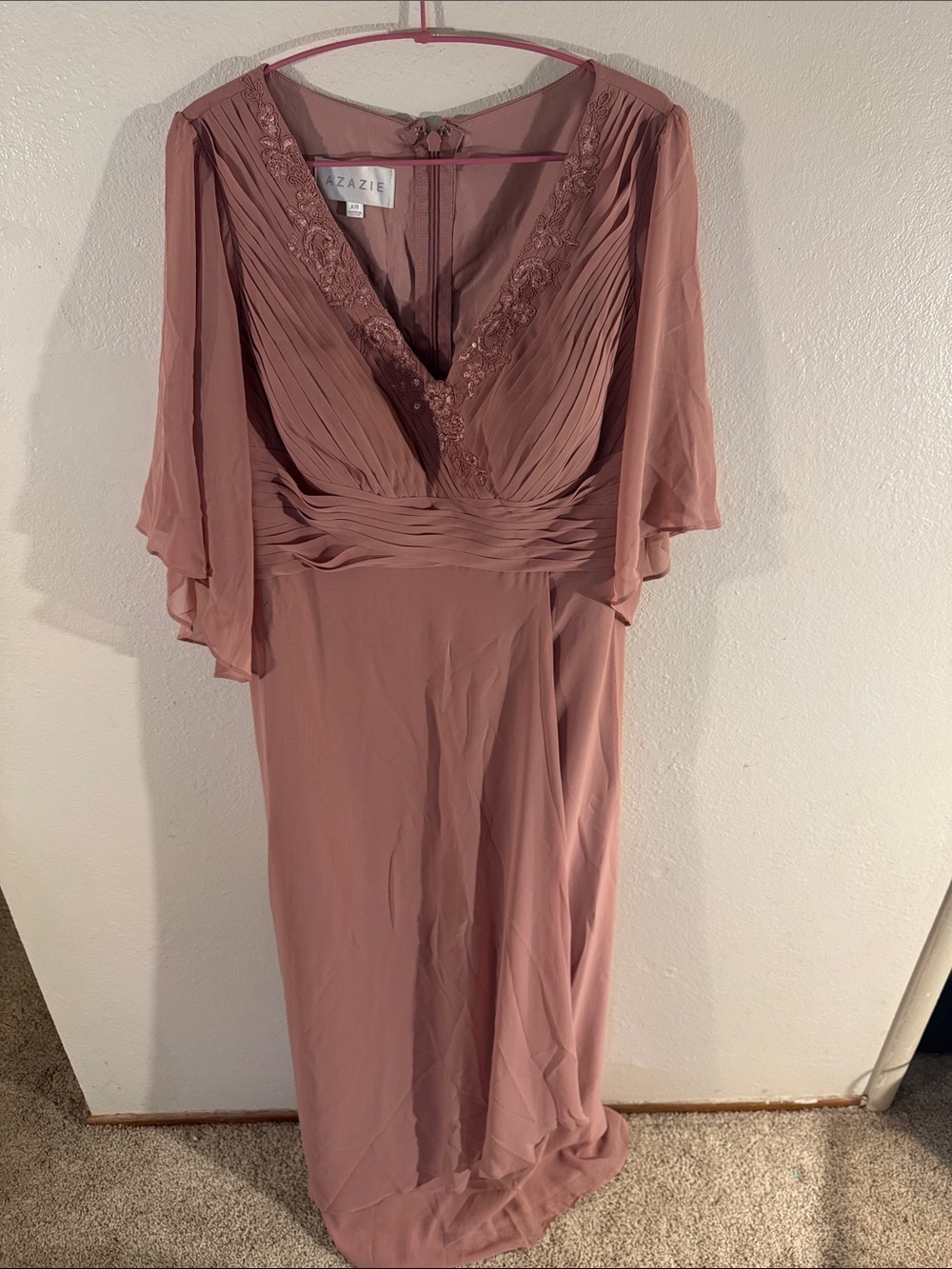 Azazie Dusty Rose Flutter Sleeve Chiffon Evening Gown
